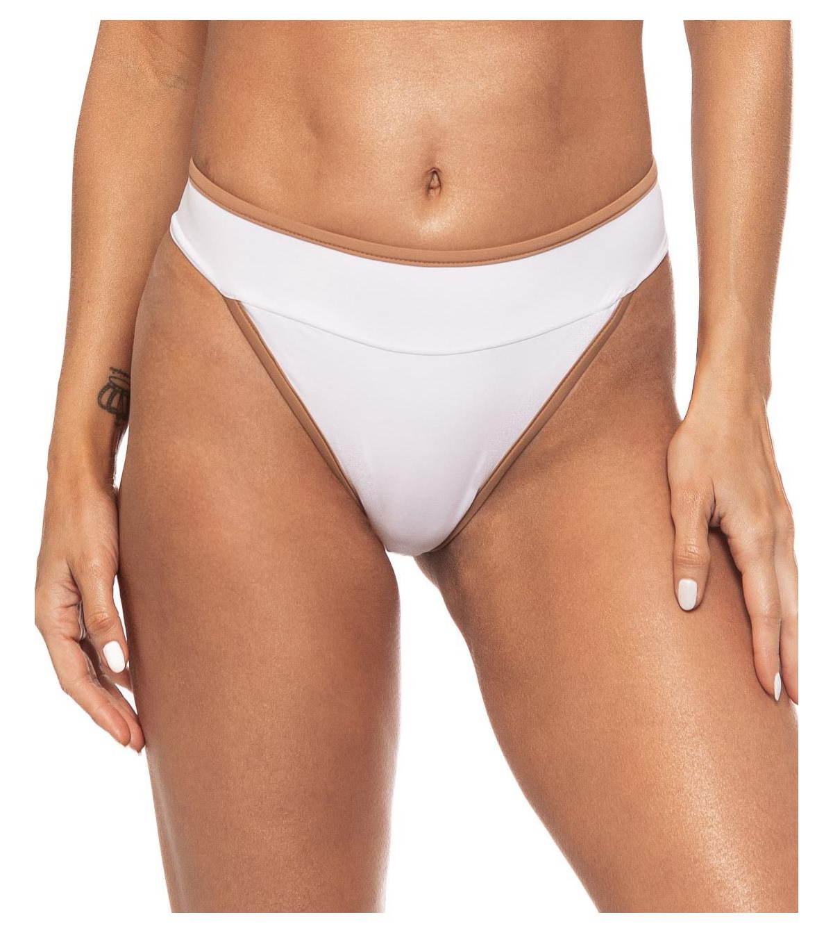 Women's Contrast Detail High Cut Banded Bikini Bottom - White
