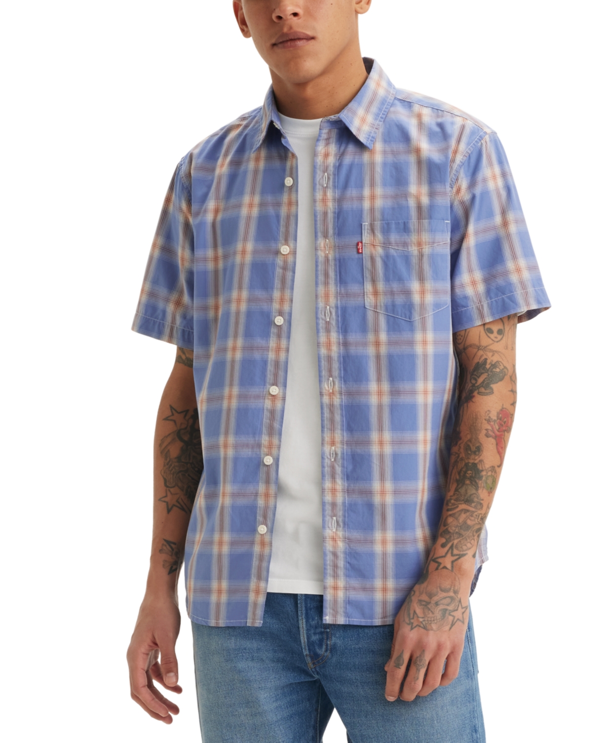 Shop Levi's Men's Classic 1 Pocket Short Sleeve Regular Fit Shirt In Rupi Plaid