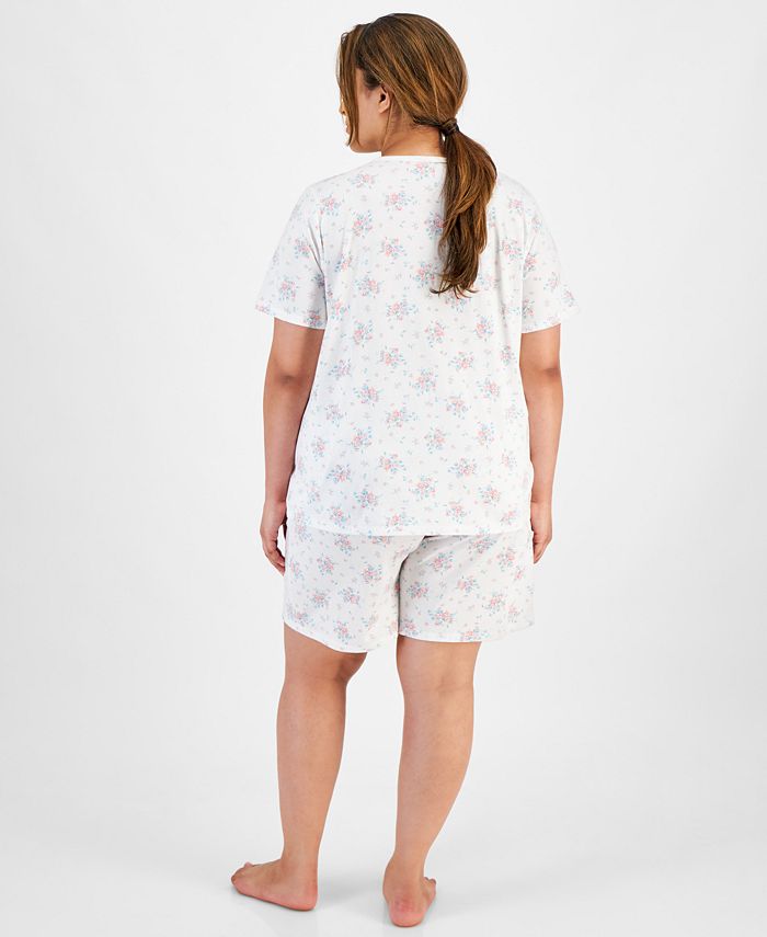 Charter Club Plus Size Cotton Floral Bermuda Pajamas Set, Created for ...