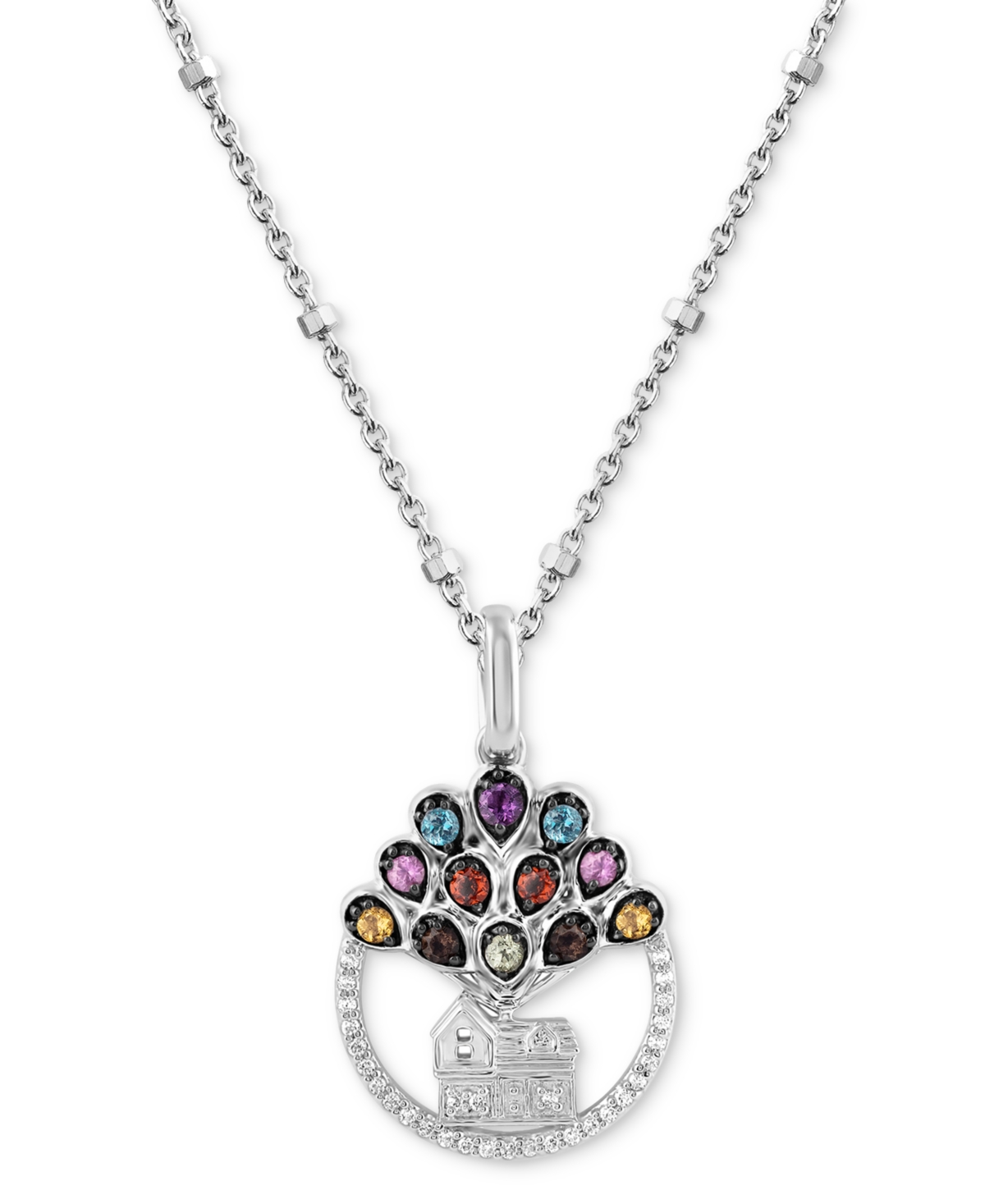 Wonder Fine Jewelry Multi Gemstone (1/5 Ct. T.w.) & Diamond (1/20 Ct. T.w.) Up House 18" Pendant Necklace In Sterling Si In Sterling Silver