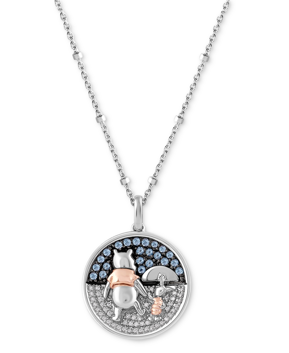Shop Wonder Fine Jewelry Swiss Blue Topaz (1/4 Ct. T.w.) & Diamond (1/10 Ct. T.w.) Pooh & Piglet 18" Pendant Necklace In Ster In Sterling Silver  Rose Gold-plate