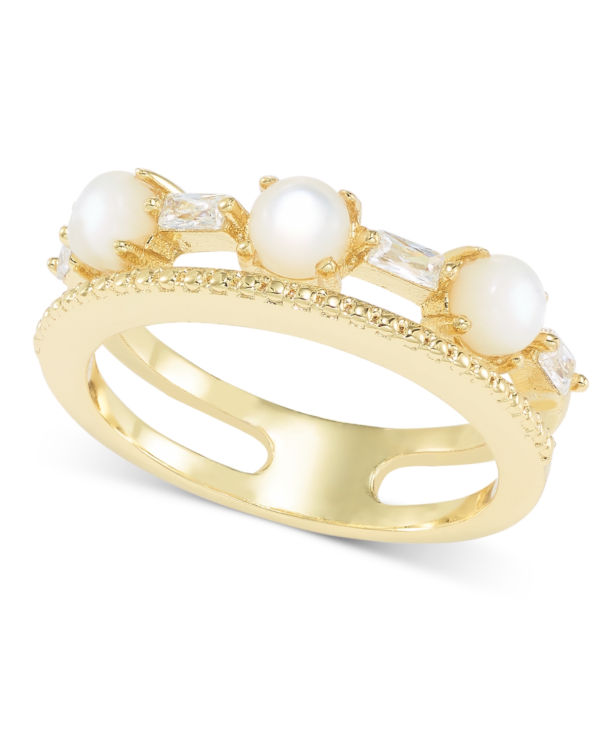 Shop Charter Club Gold-tone Cubic Zirconia & Imitation Pearl Double-row Ring, Created For Macy's