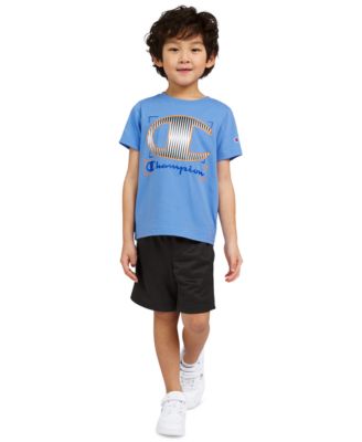 Champion Little Boys Logo Graphic T Shirt Shorts 2 Piece Set Retro Blue