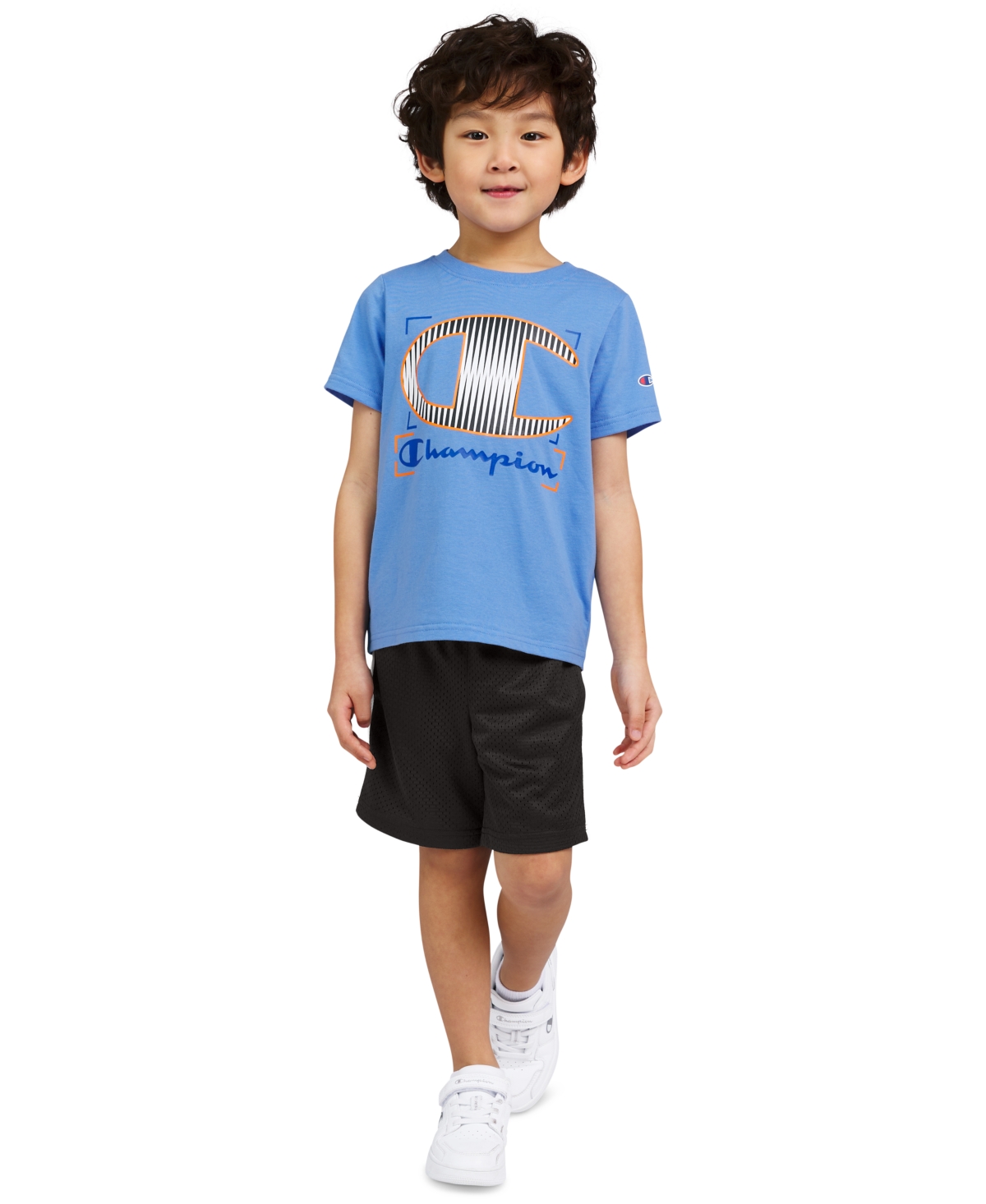 Champion Kids' Little Boys Logo Graphic T-shirt & Shorts, 2 Piece Set In Retro Blue