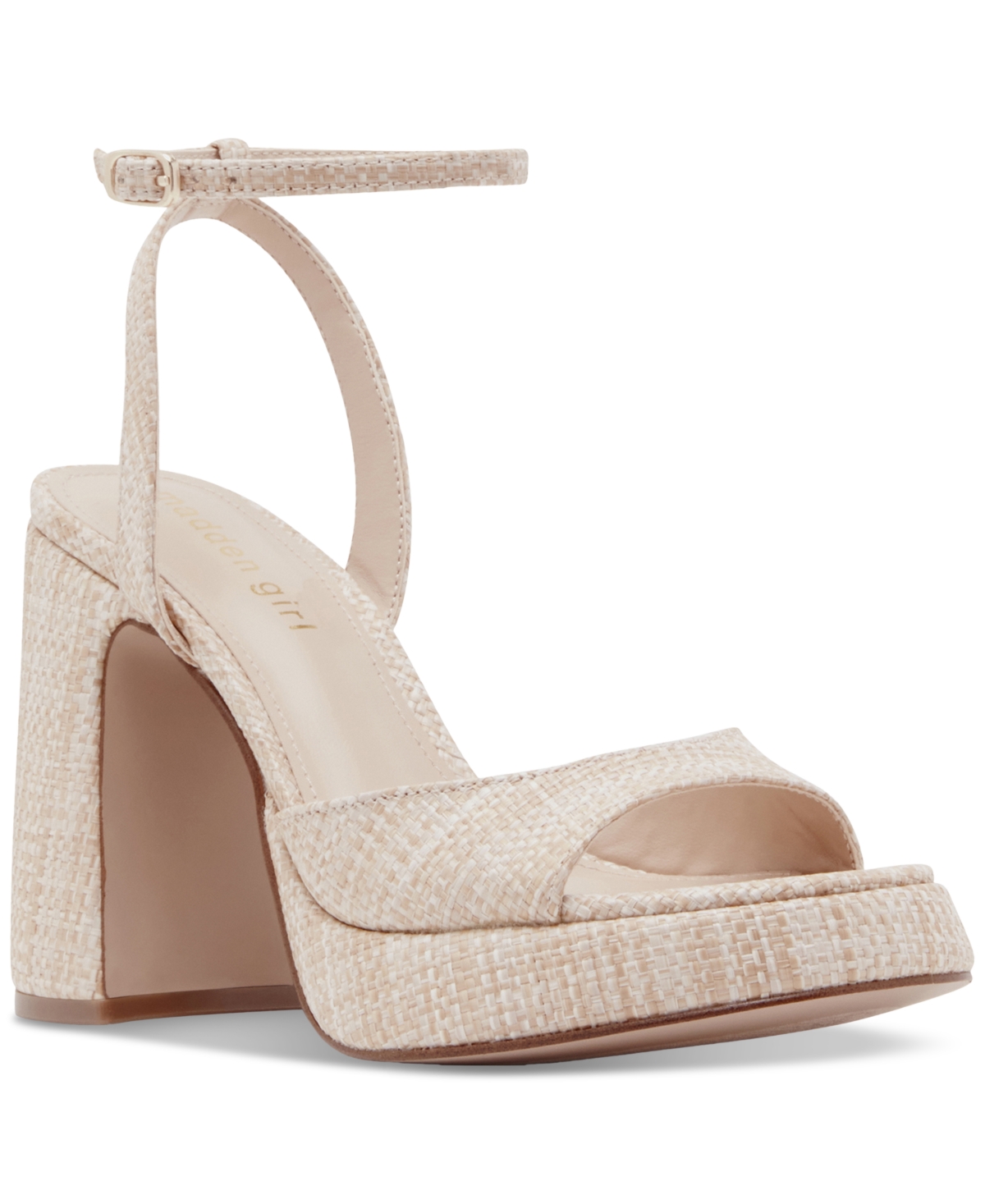 Madden Girl Caicos Ankle-strap Platform Dress Sandals In Natural Raffia