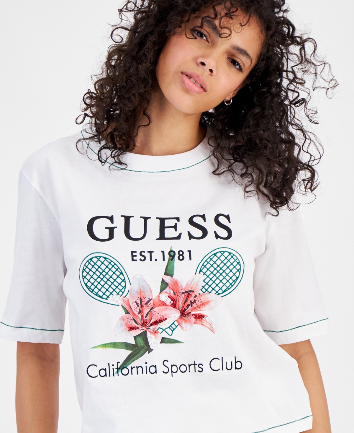 Shop Guess Women's Zoey Short-sleeve Graphic Crewneck T-shirt In Pure White