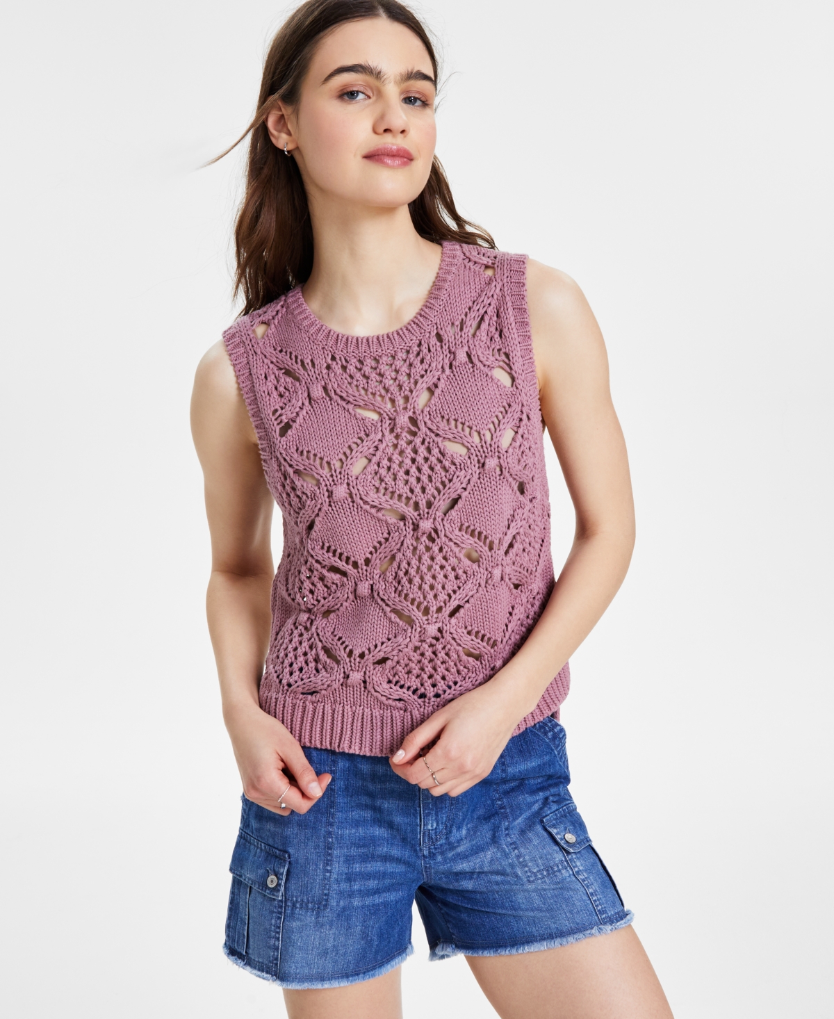 Women's Diamond Crochet Cotton Sweater Vest - Nostalgia