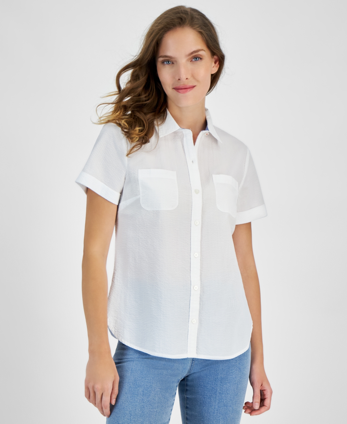 Women's Short-Sleeve Button-Front Shirt - Brt White