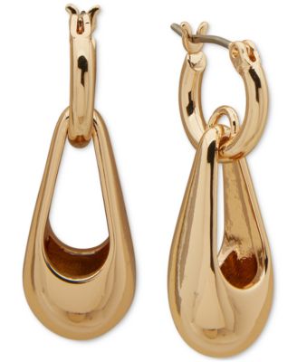 DKNY - Gold-Tone Basket Drop Charm Hoop Earrings