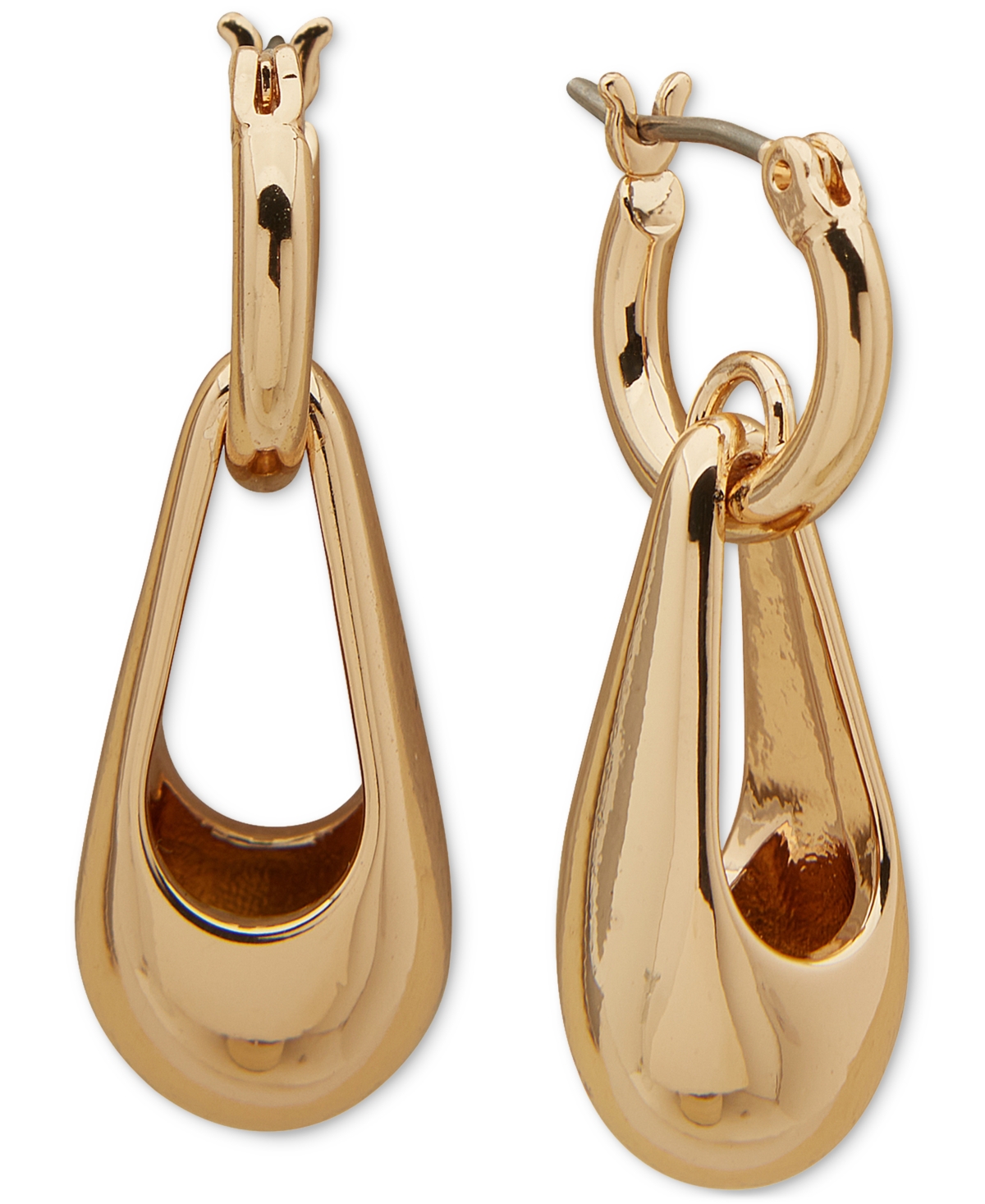 Shop Dkny Gold-tone Basket Drop Charm Hoop Earrings