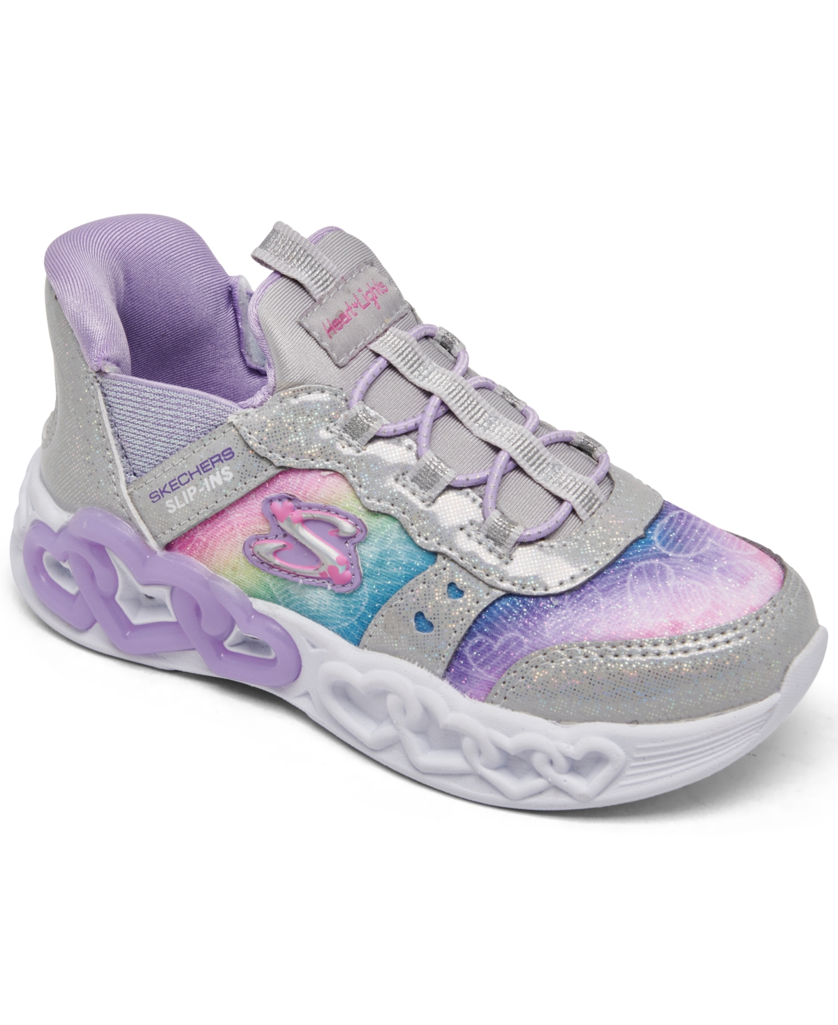 Skechers Babies' Toddler Girls Slip-ins- Infinite Heart Lights Light-up Casual Sneakers From Finish Line In Silver,multi