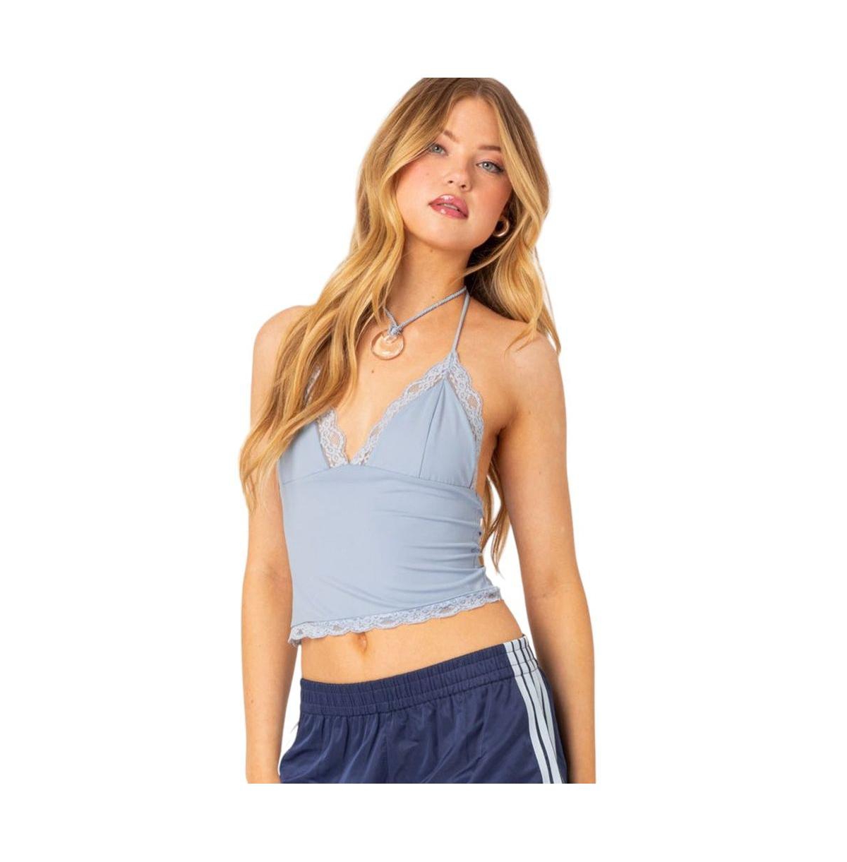 Women's Sharona lace trim tank top - Light-blue