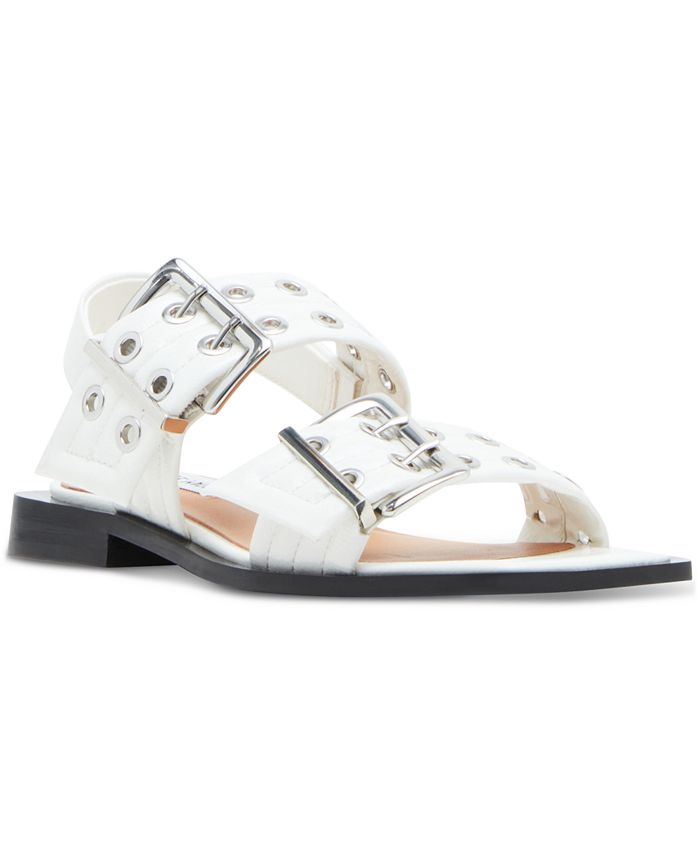 Steve Madden Women's Sandria Double Buckled Slingback Flat Sandals - White - 8M