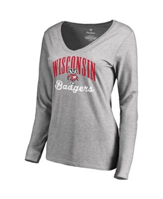 Women's Ash Wisconsin Badgers Victory Script Long Sleeve T-shirt