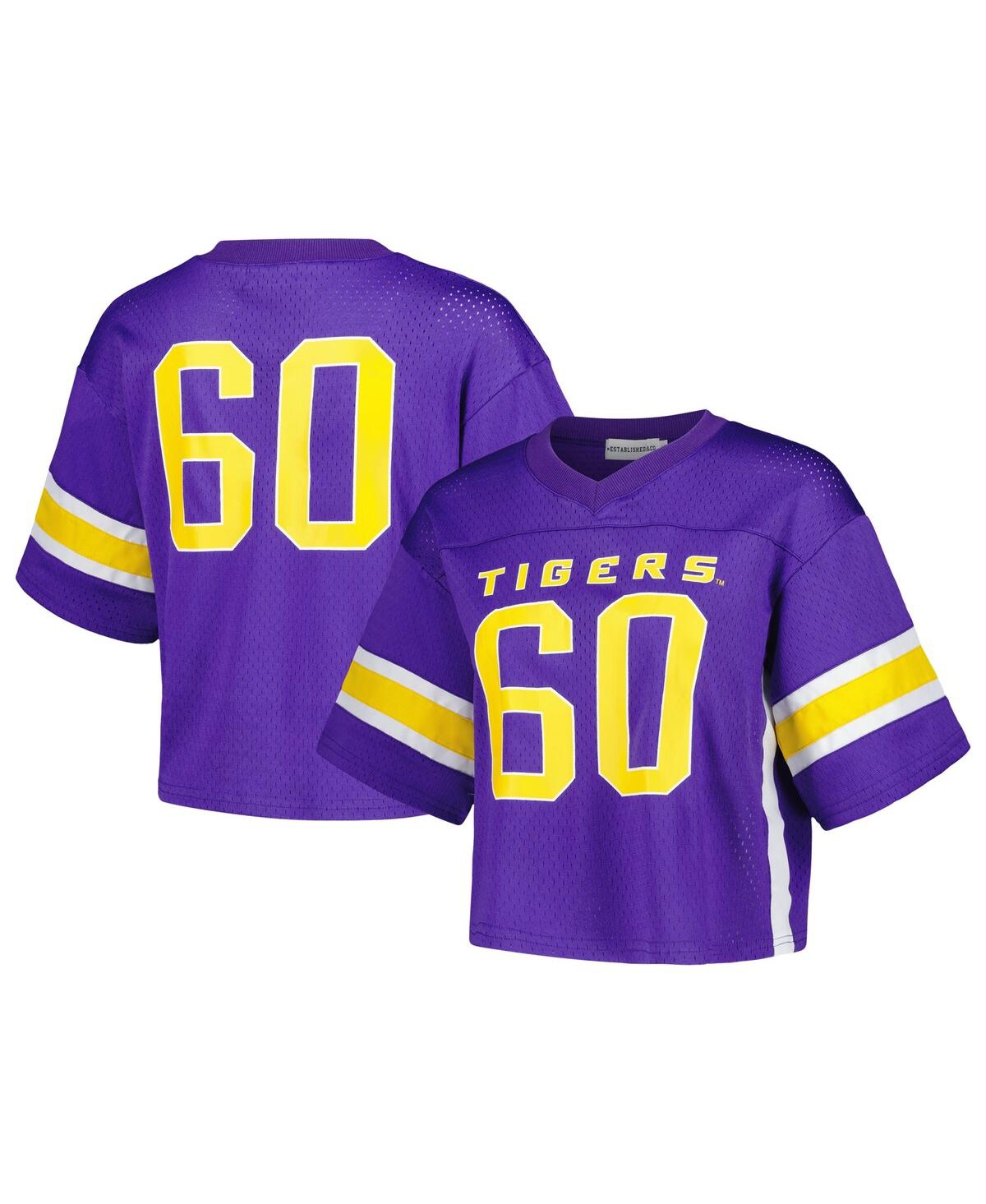 Women's Established & Co. Purple Lsu Tigers Fashion Boxy Cropped Football Jersey - Purple