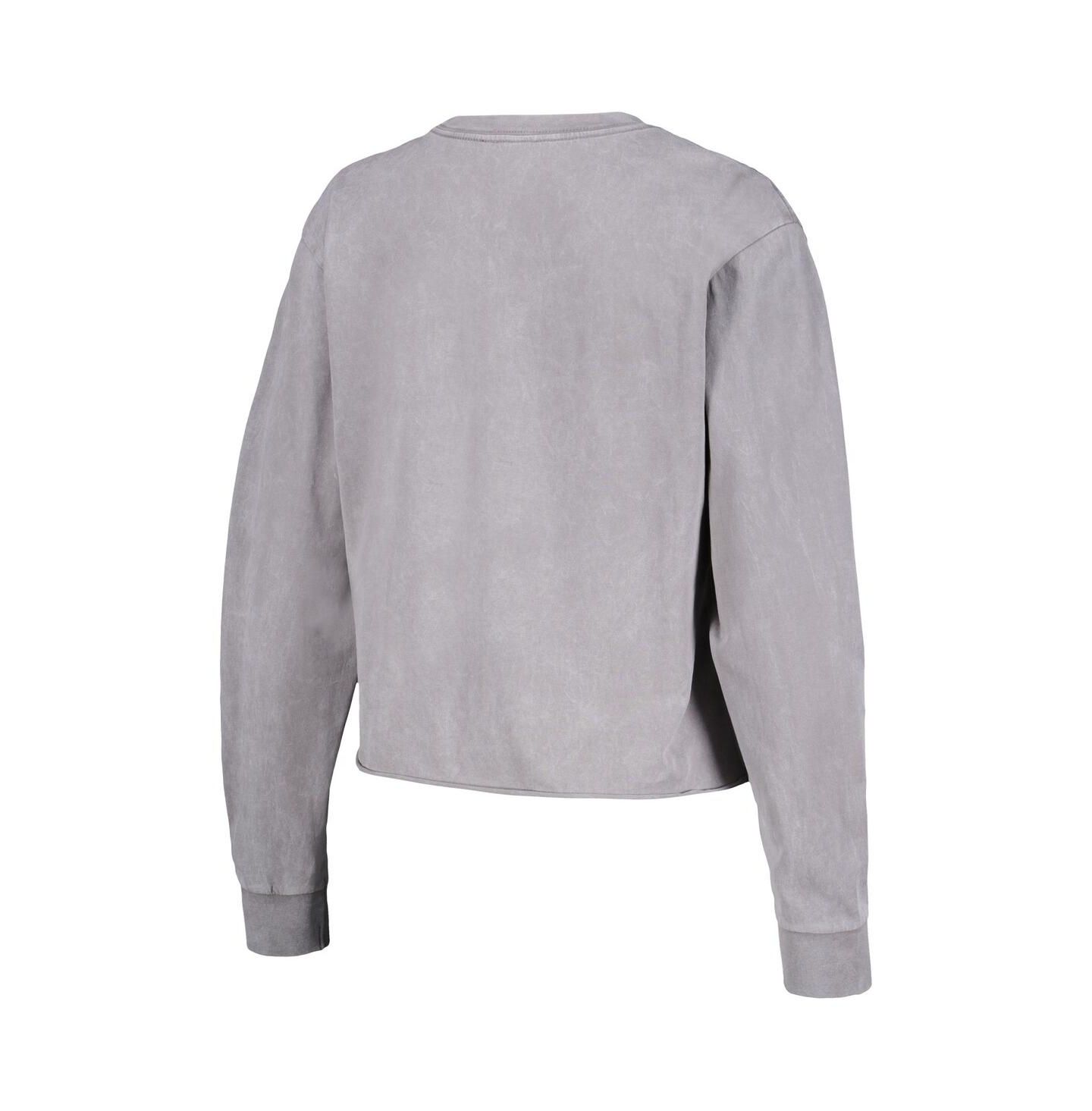 Женская футболка The Wild Collective Gray Distressed Los Angeles Lakers Band Cropped Long Sleeve — фото 2