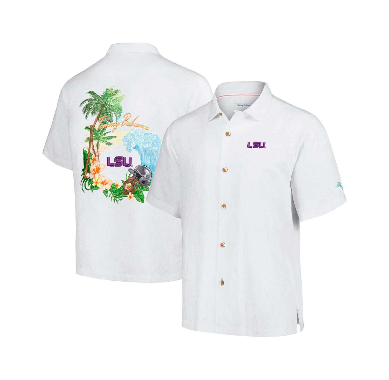 Men's White LSU Tigers Castaway Game Camp Button-Up Shirt