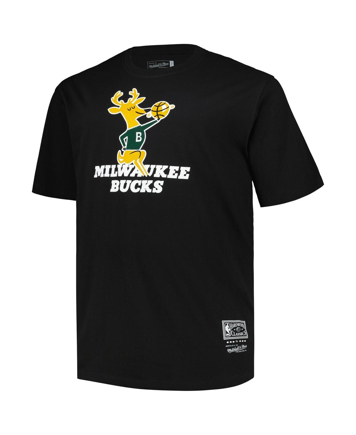 Men's Mitchell & NessDistressed Milwaukee Bucks Big and Tall Hardwood Classics Vintage-Like Logo T-shirt - Black