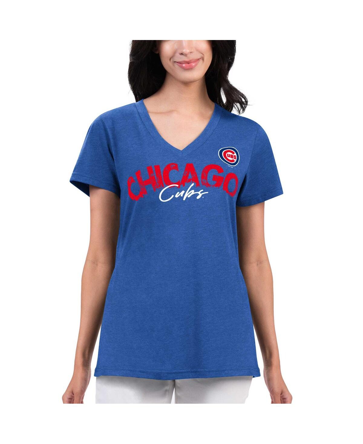 G-iii 4her By Carl Banks Women's  Royal Distressed Chicago Cubs Key Move V-neck T-shirt