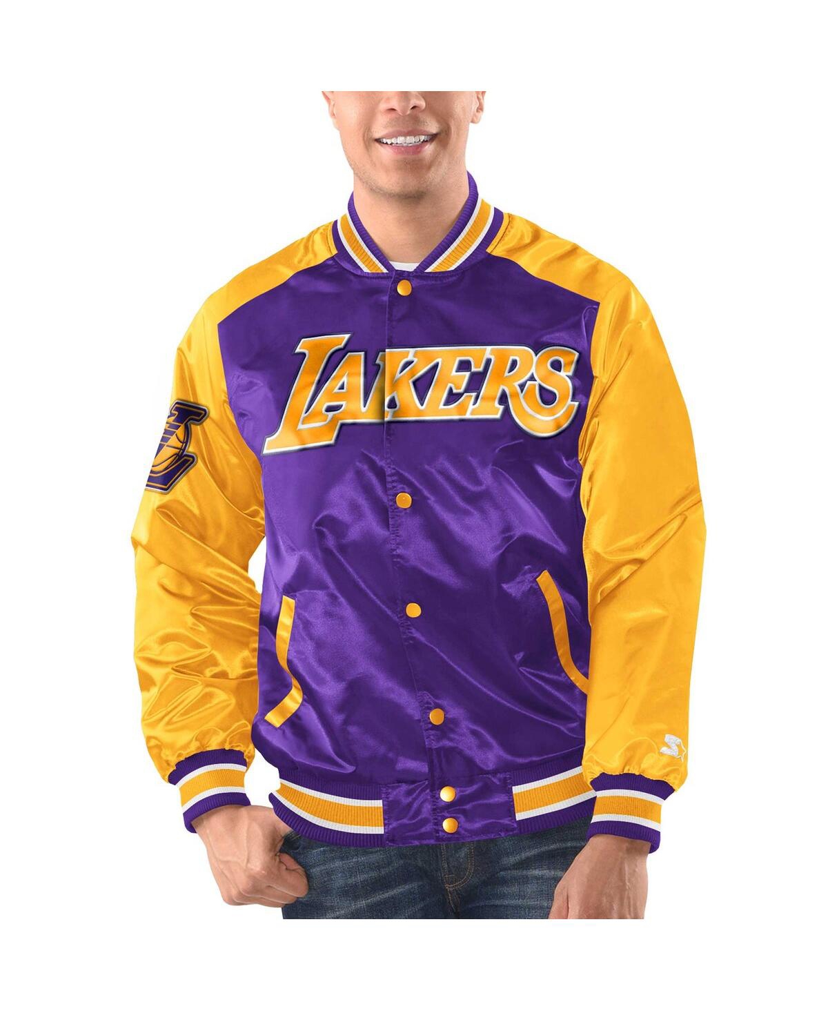 Shop Starter Men's  Purple, Gold Los Angeles Lakers Renegade Satin Full-snap Varsity Jacket In Purple,gold