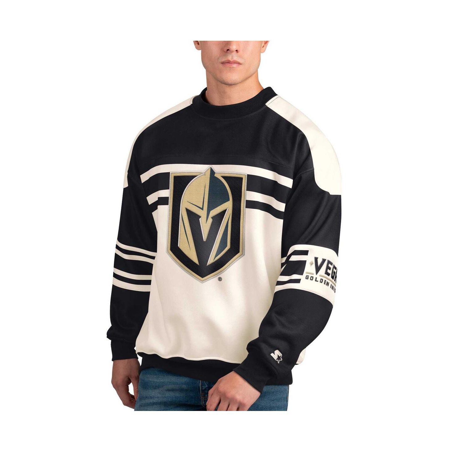 Men's White Vegas Golden Knights Defense Fleece Crewneck Pullover Sweatshirt