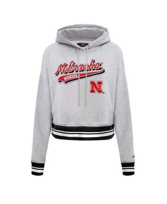 Women's Heather Gray Nebraska Huskers Script Tail Fleece Cropped Pullover Hoodie