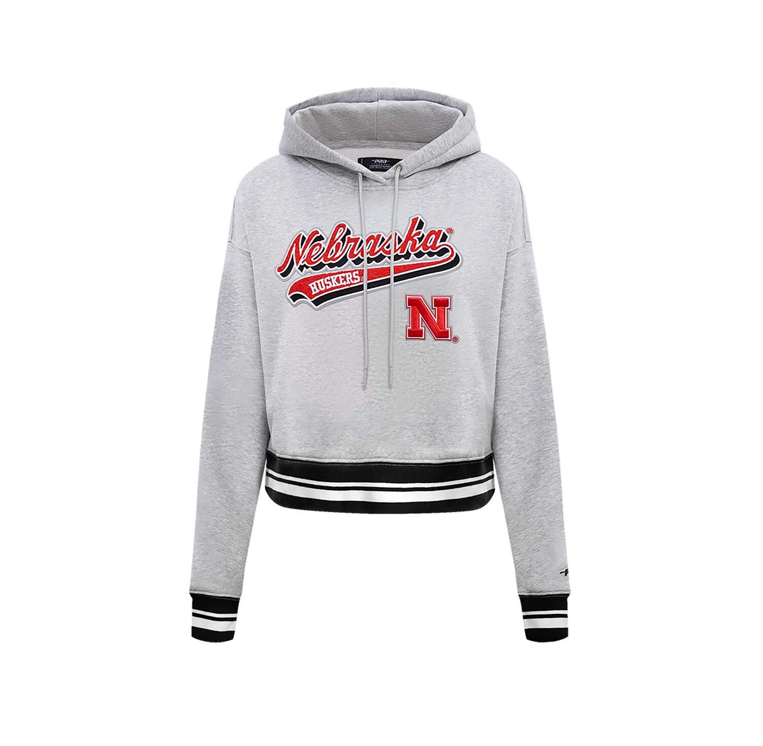 Women's Heather Gray Nebraska Huskers Script Tail Fleece Cropped Pullover Hoodie
