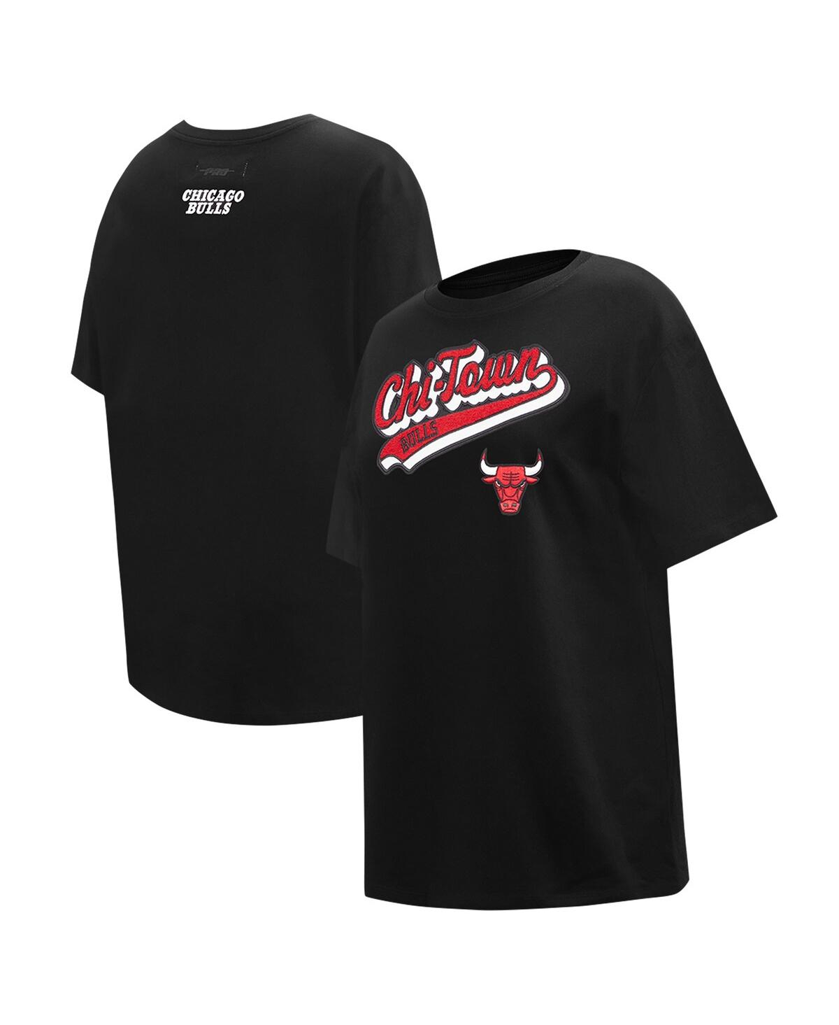 Women's Pro Standard Black Chicago Bulls Script Boyfriend T-shirt - Black