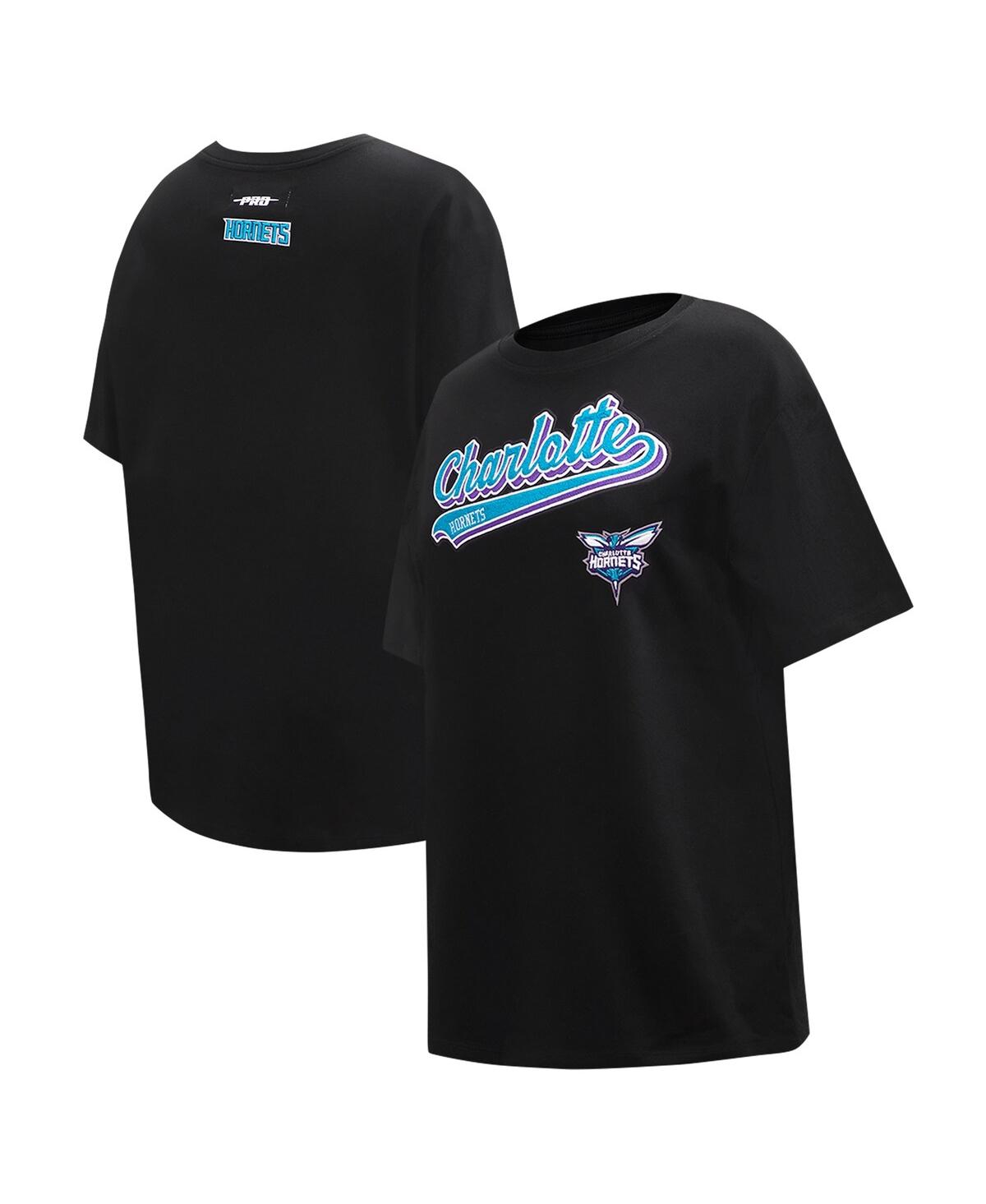 Shop Pro Standard Women's  Black Charlotte Hornets Script Boyfriend T-shirt