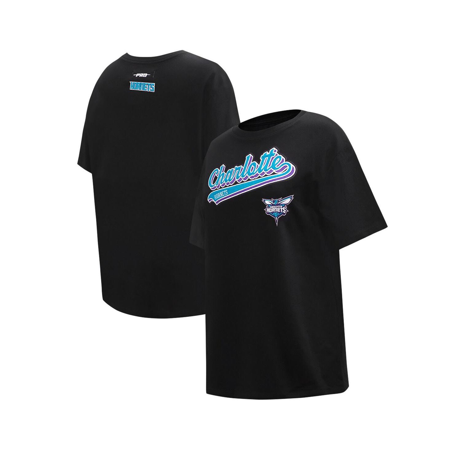 Women's Black Charlotte Hornets Script Boyfriend T-shirt