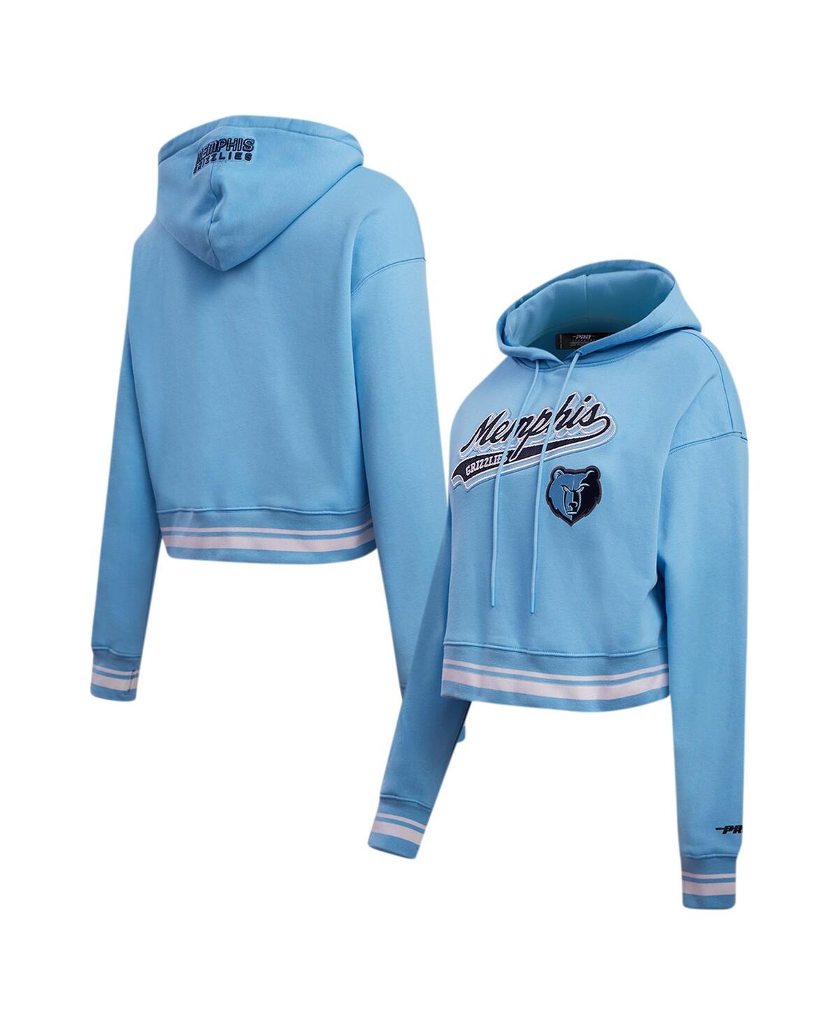 Shop Pro Standard Women's  Light Blue Memphis Grizzlies Script Tail Cropped Pullover Hoodie