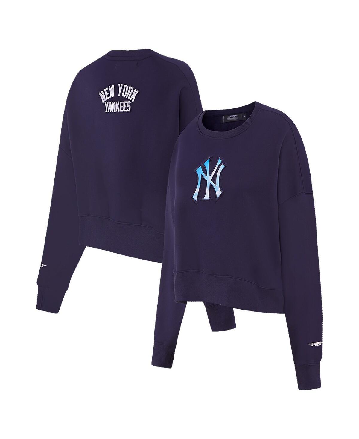 Women's Pro Standard Navy New York Yankees Painted Sky Pullover Sweatshirt - Navy