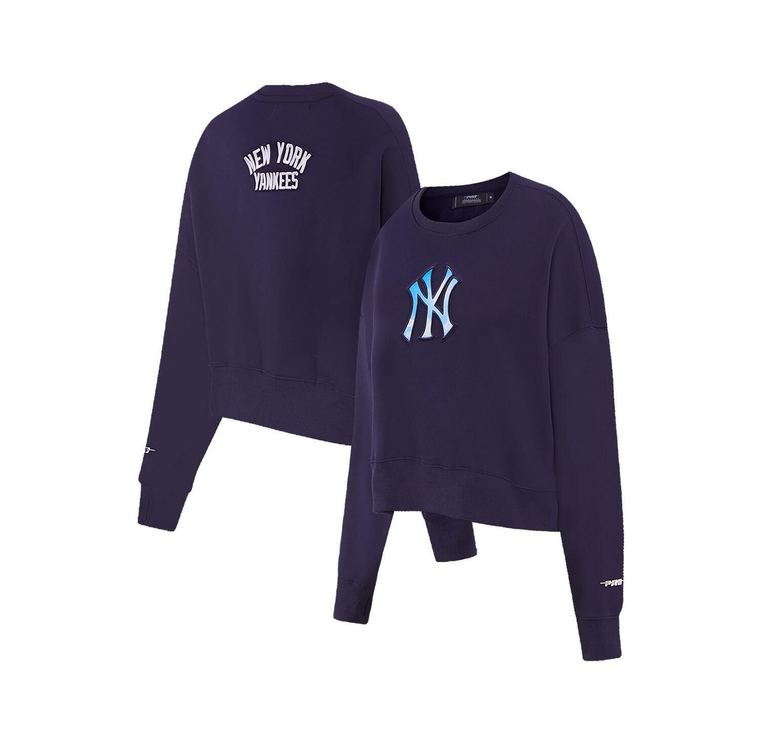 Women's Navy New York Yankees Painted Sky Pullover Sweatshirt