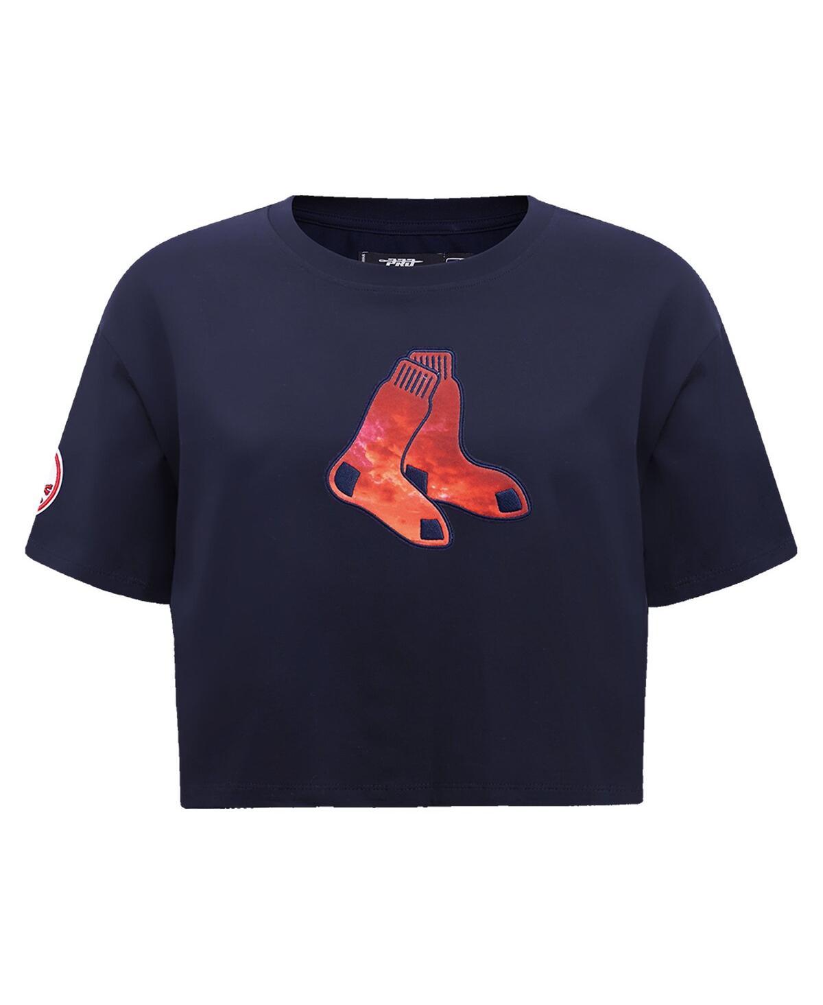 Shop Pro Standard Women's  Navy Boston Red Sox Painted Sky Boxy Cropped T-shirt