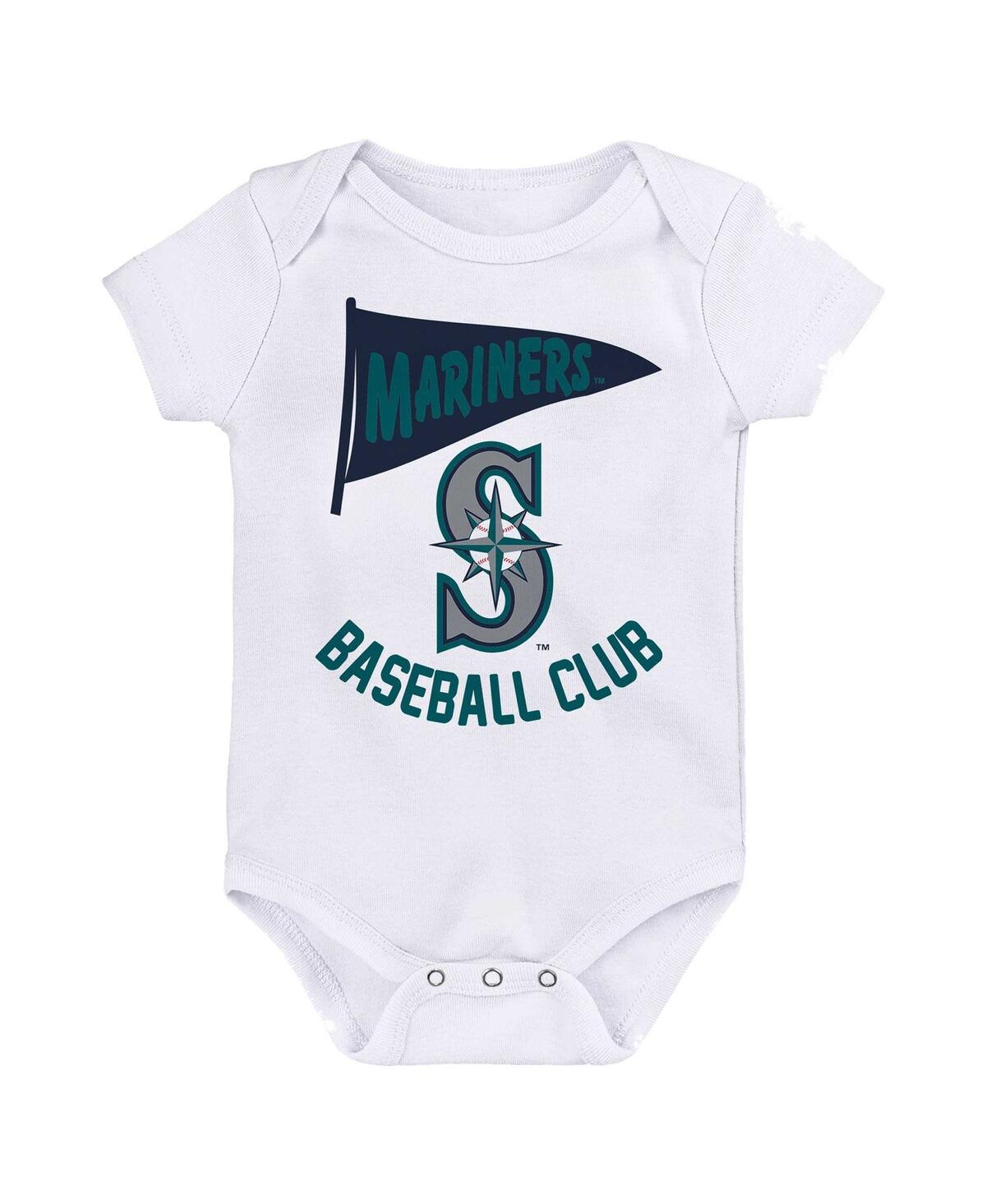 Outerstuff Baby Boys And Girls  Seattle Mariners Fan Pennant 3-pack Bodysuit Set In Teal,navy,white