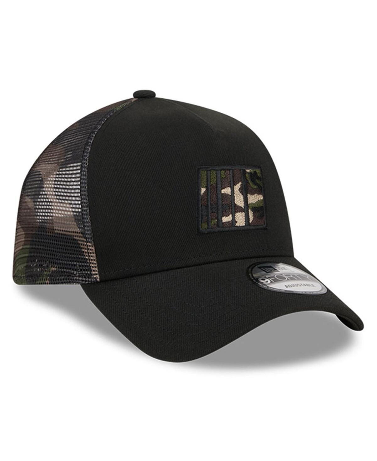 New Era Black Nascar  Camo 9forty A-frame Trucker Adjustable Hat In Black