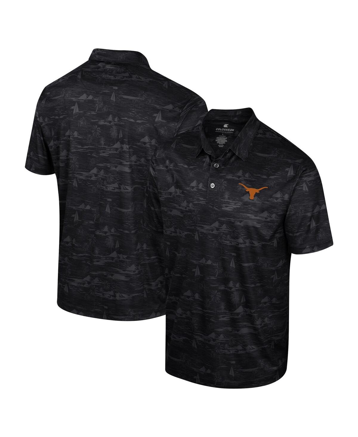 Men's Colosseum Black Texas Longhorns Daly Print Polo Shirt - Black