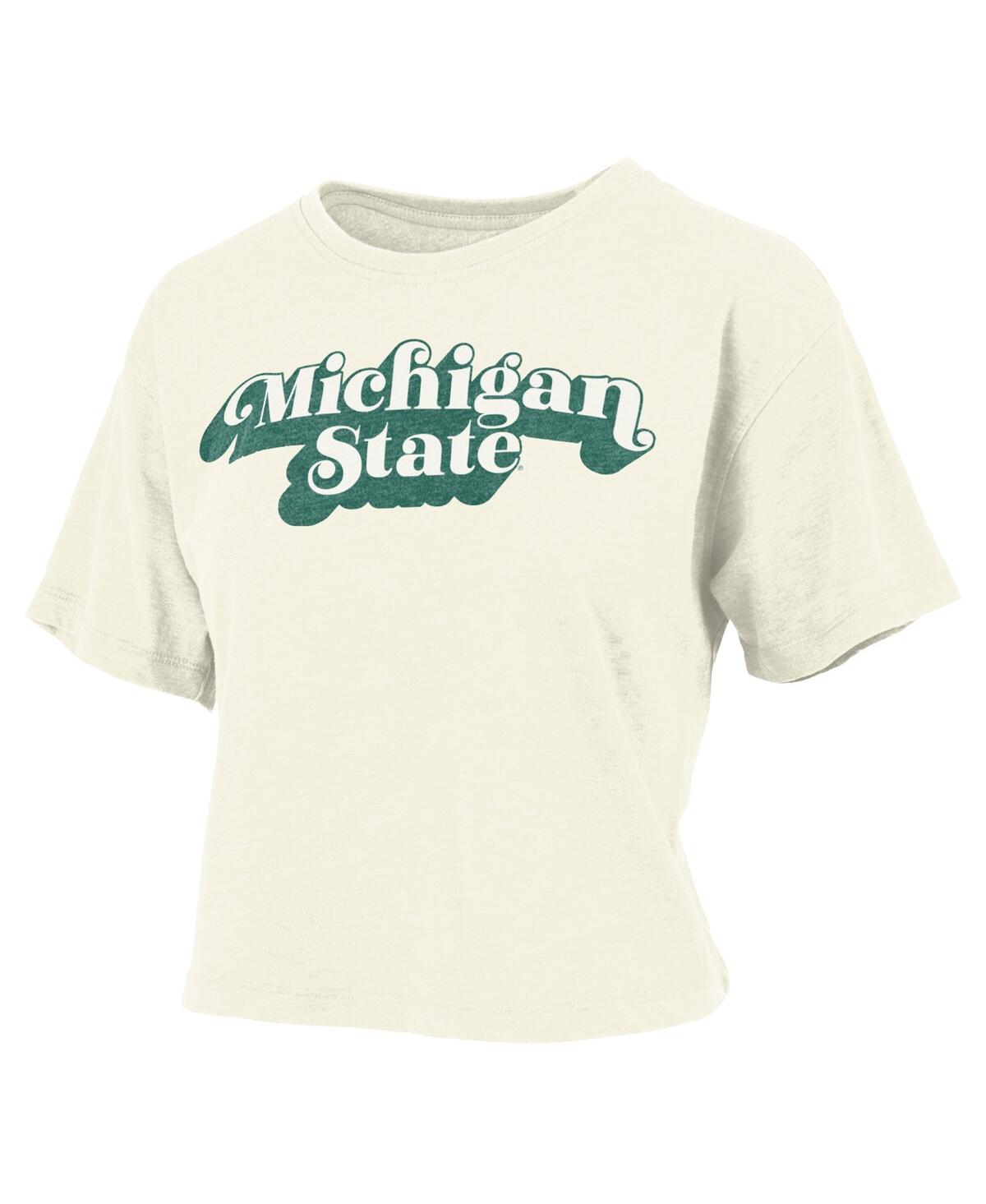 Shop Pressbox Women's  White Michigan State Spartans Vintage-like Easy Team Name Waist-length T-shirt