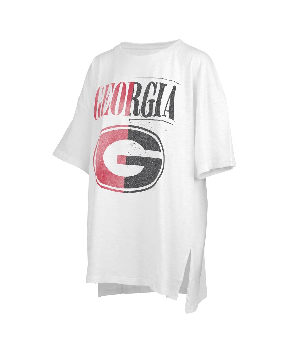 Shop Pressbox Women's  White Distressed Georgia Bulldogs Lickety-split Oversized T-shirt