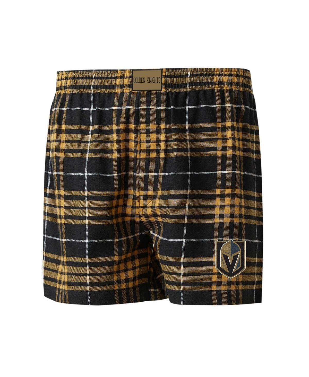Concepts Sport Men's  Black, Gold Vegas Golden Knights Concord Flannel Boxers In Black,gold