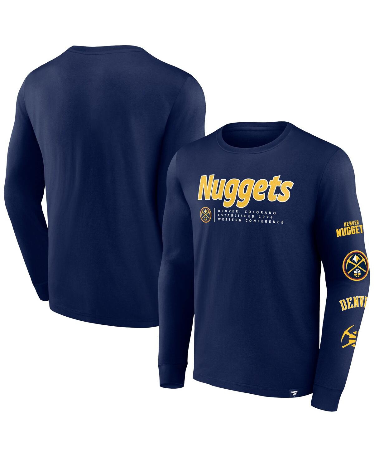Shop Fanatics Men's  Navy Denver Nuggets Baseline Long Sleeve T-shirt