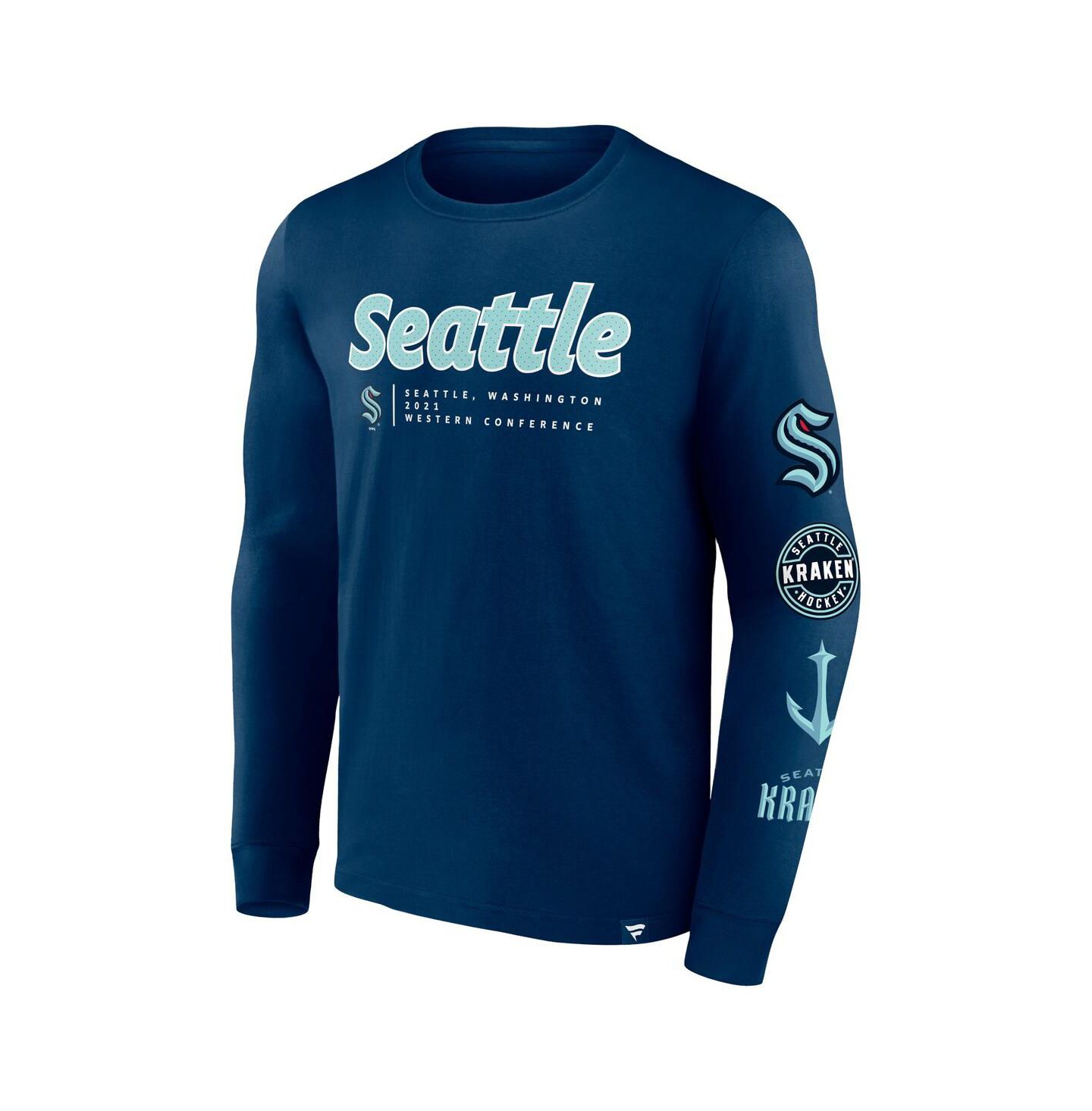 Мужская футболка Fanatics Deep Sea Blue Seattle Kraken Strike the Goal Long Sleeve — фото 2