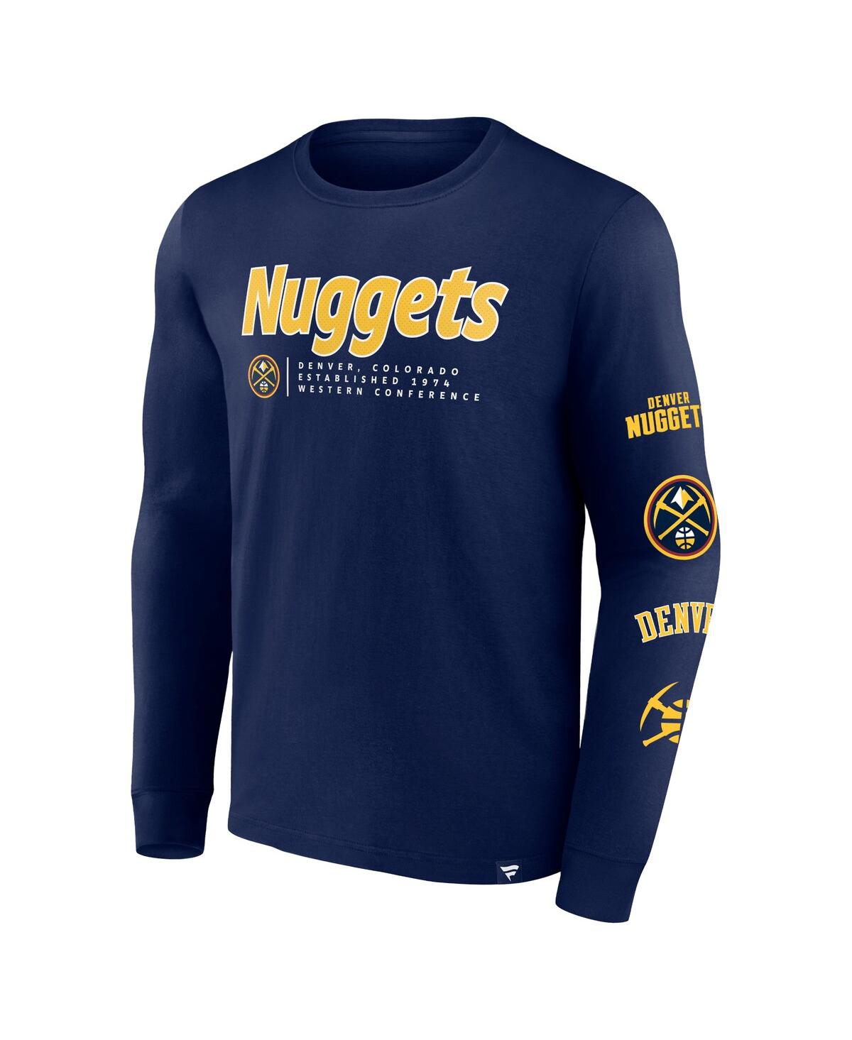 Shop Fanatics Men's  Navy Denver Nuggets Baseline Long Sleeve T-shirt