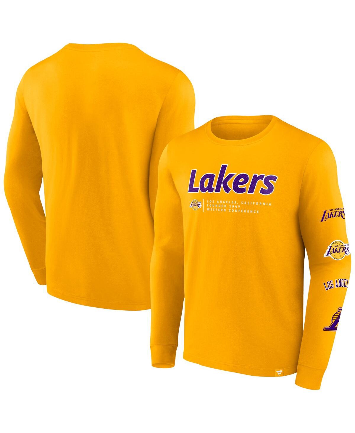 Shop Fanatics Men's  Gold Los Angeles Lakers Baseline Long Sleeve T-shirt