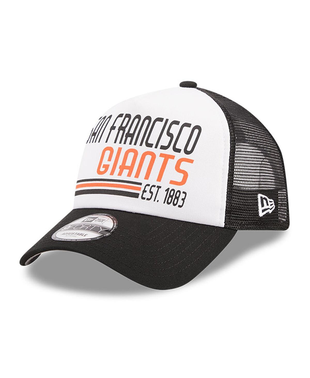 Shop New Era Men's  White, Black San Francisco Giants Stacked A-frame Trucker 9forty Adjustable Hat In White,black