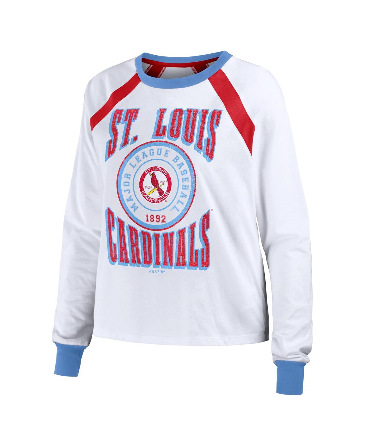 Shop Wear By Erin Andrews Women's  White Distressed St. Louis Cardinals Raglan Long Sleeve T-shirt
