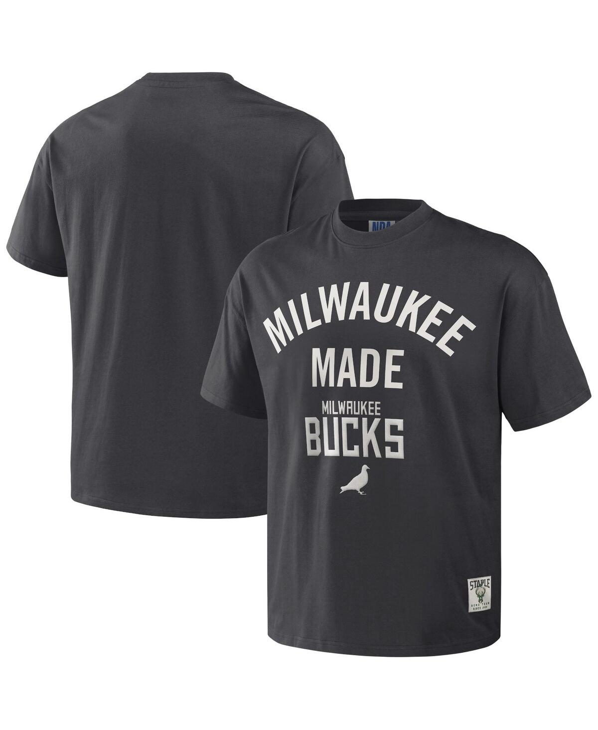 Men's Nba x Staple Anthracite Milwaukee Bucks Heavyweight Oversized T-shirt - Anthracite