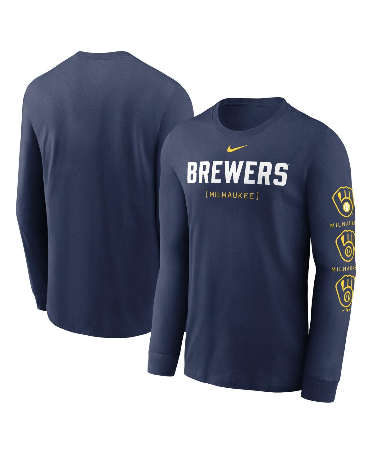 Shop Nike Men's  Navy Milwaukee Brewers Repeater Long Sleeve T-shirt