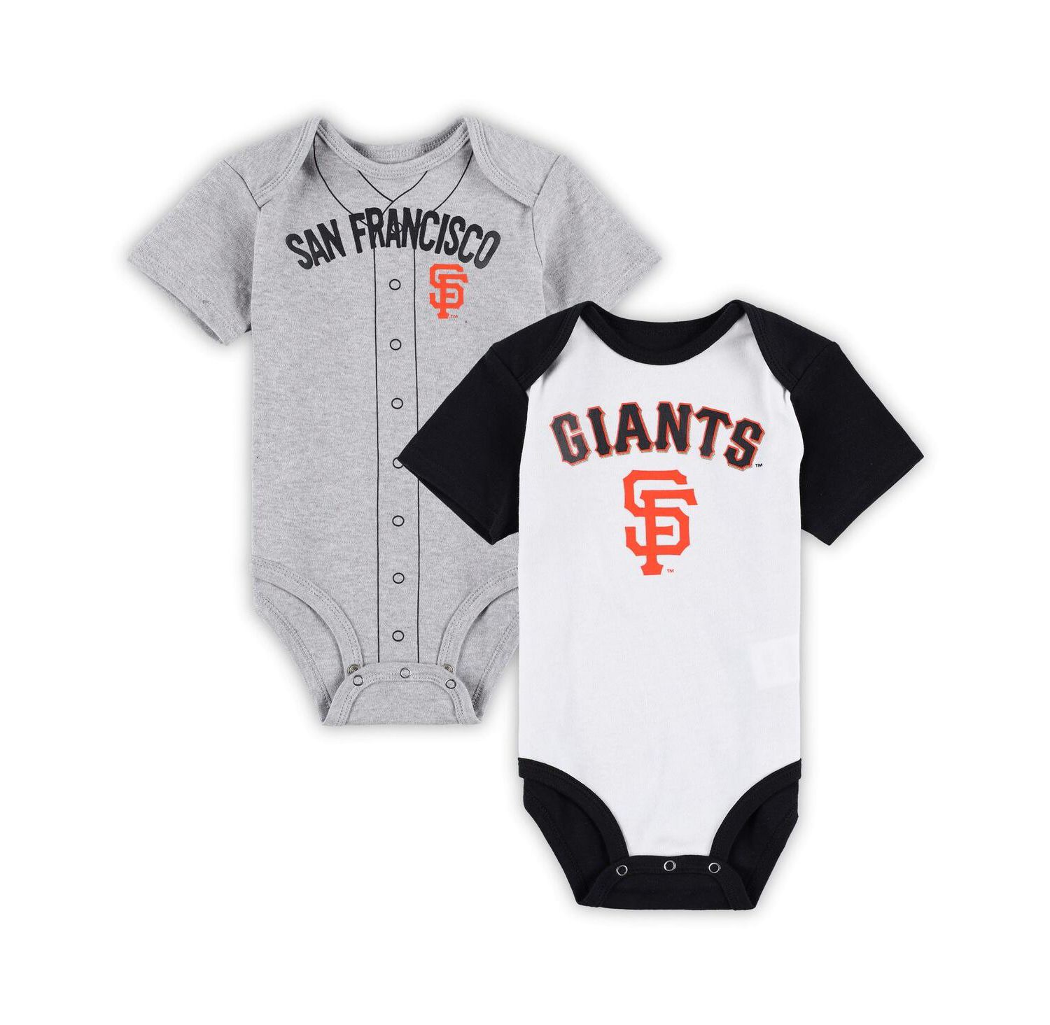 Baby Boys and Girls White, Heather Gray San Francisco Giants Two-Pack Little Slugger Bodysuit Set