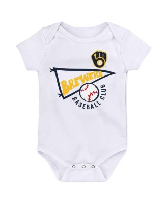 Baby Boys and Girls Gold, White, Heather Gray Milwaukee Brewers Biggest Little Fan 3-Pack Bodysuit Set